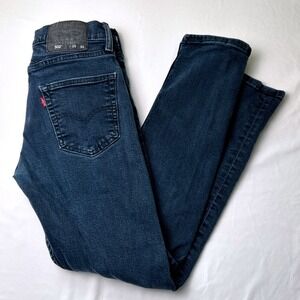 Levis Women 502 Mid Rise Slim Taper Jeans Dark Wash Blue Size 29/8 Stretch Denim